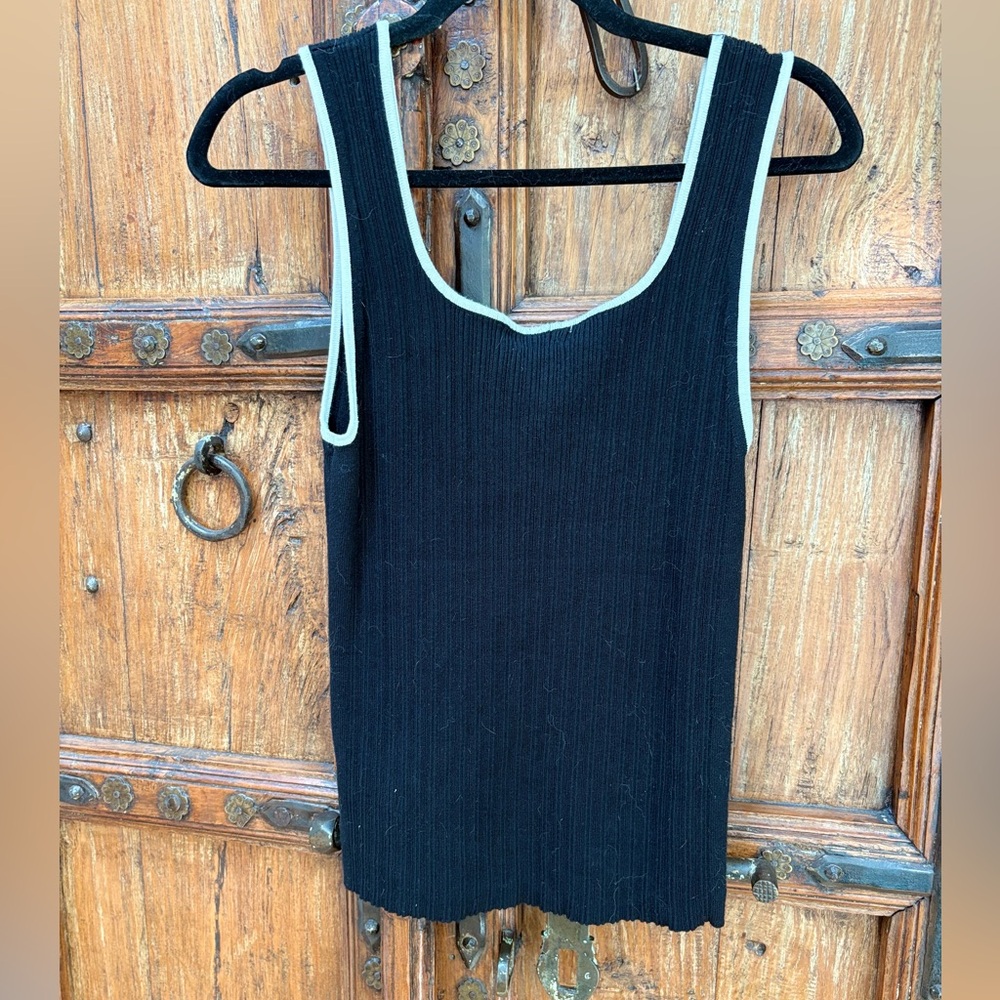 Halston Heritage Black Sweater Tank Top with White Edging - Picture 4 of 5